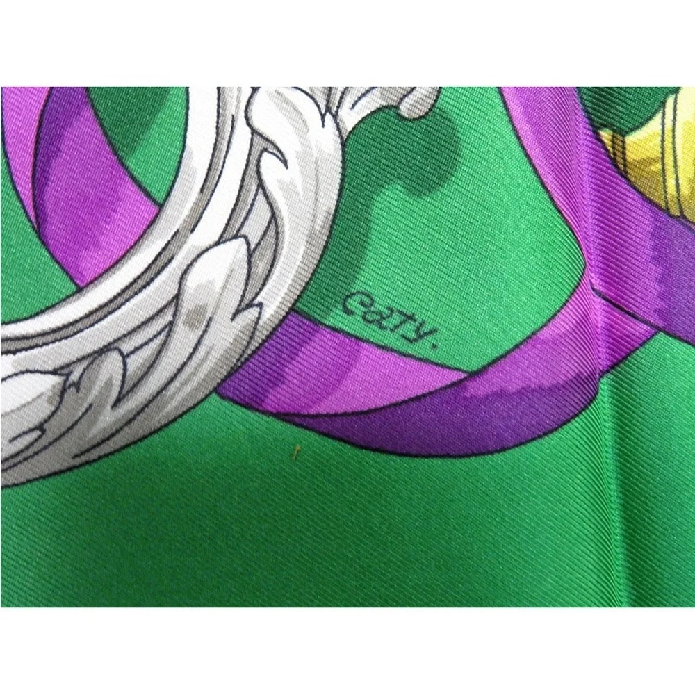 Hermes Green and Gold Scarf with Purple Accents - Picture 10 of 15